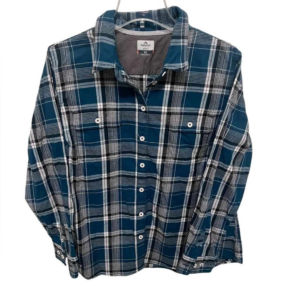 Ridgecut Women’s Teal and White Plaid Button Down Shirt